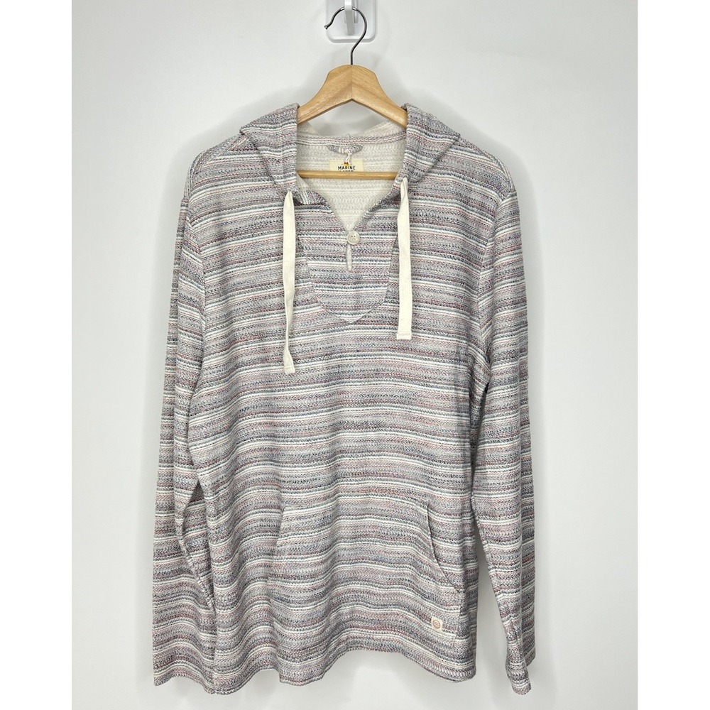 Marine Layer Logan Textured Baja Hoodie Mens Large  Multi Striped Pullover Beach